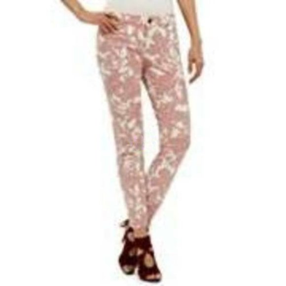 Womens Ankle Jeans sz 6 Pink Cream Splatter Denim Stretch Midrise Daisy Fuentes - Picture 1 of 5